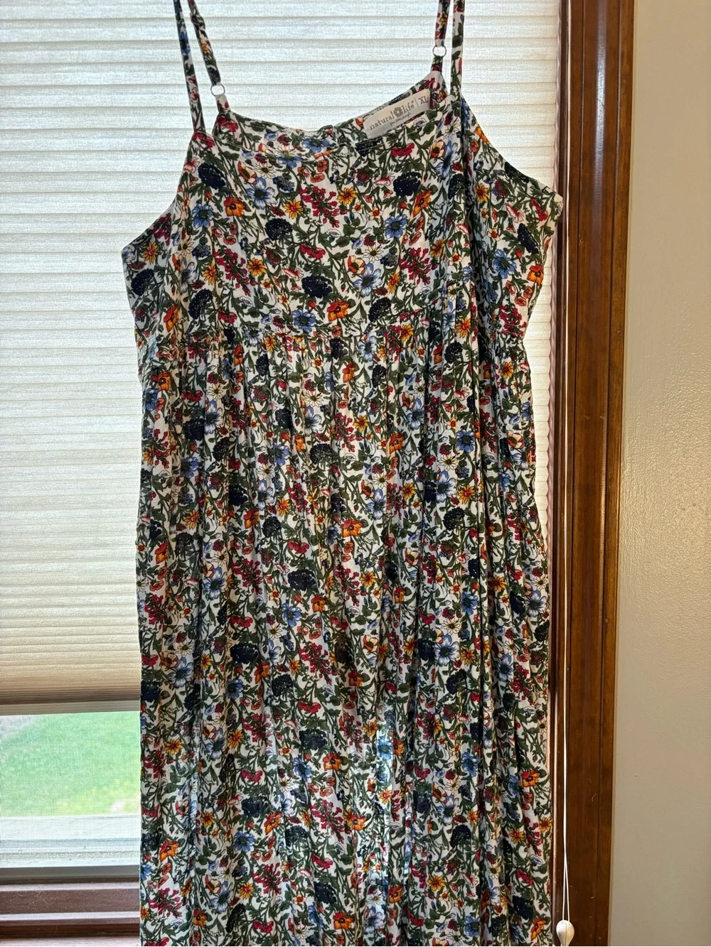NATURAL LIFE Floral Spaghetti-Strap Maxi Dress in White with Multicolor Blooms - Picture 3 of 4